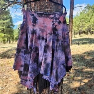 Dolls Kill Current Mood Pink Purple And Black Tie-Dye Midi Flowy Skirt